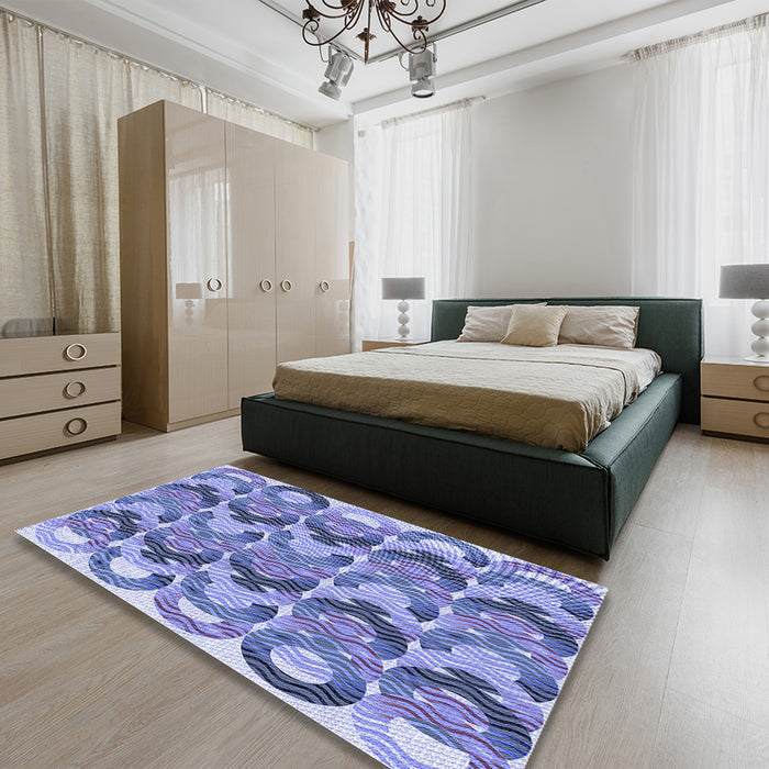 Patterned Slate Blue Rug in a Bedroom, pat1431blu