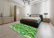 Patterned Dark Lime Green Rug in a Bedroom, pat1431grn