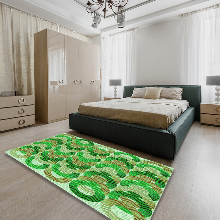 Patterned Dark Lime Green Rug in a Bedroom, pat1431grn