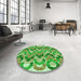 Round Patterned Dark Lime Green Rug in a Office, pat1431grn