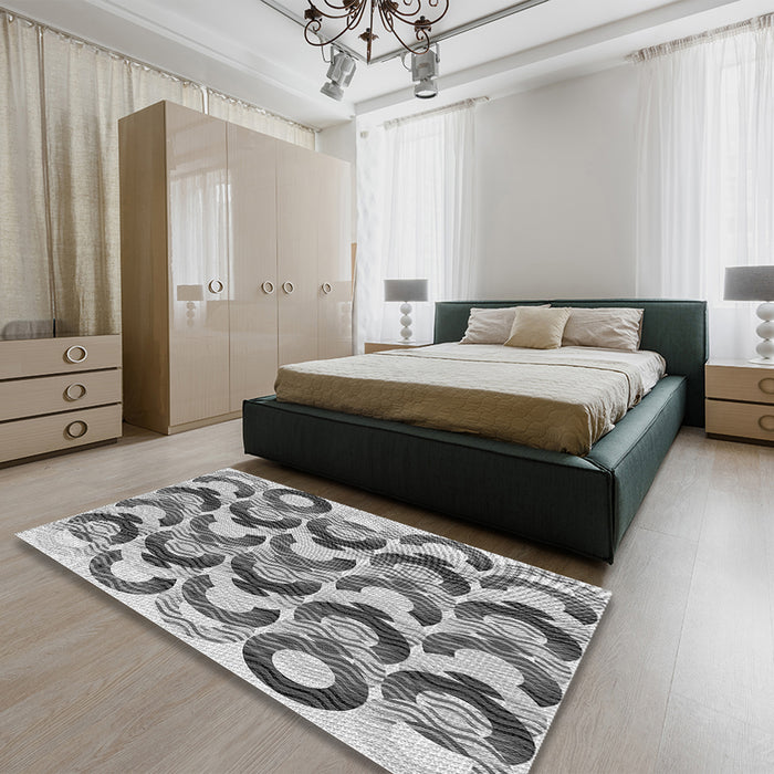 Patterned Platinum Silver Gray Rug in a Bedroom, pat1431gry