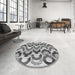 Round Patterned Platinum Silver Gray Rug in a Office, pat1431gry