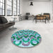 Round Patterned Steel Blue Rug in a Office, pat1431lblu