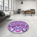 Round Patterned Orchid Purple Rug in a Office, pat1431pur