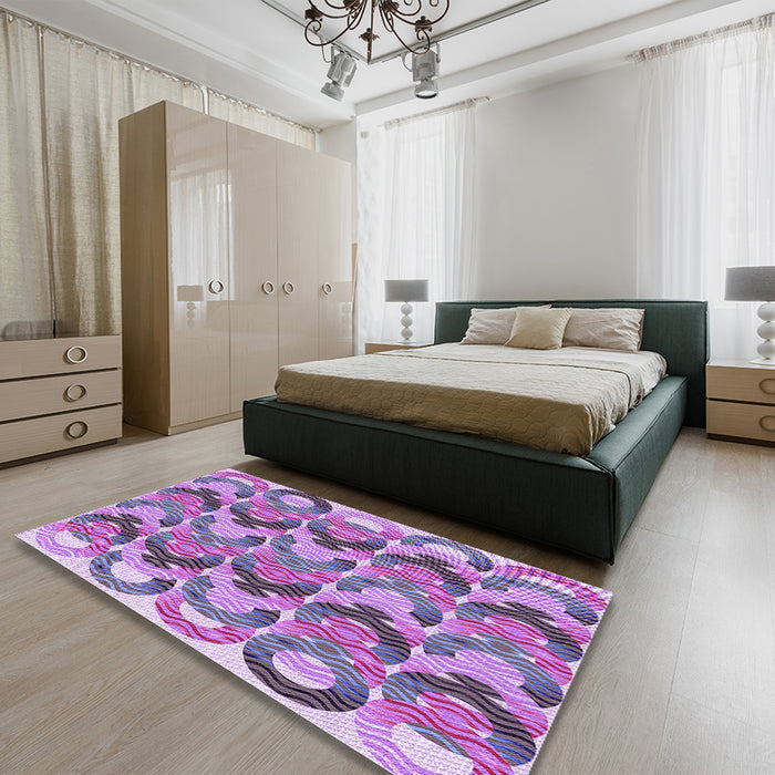 Round Machine Washable Transitional Orchid Purple Rug in a Office, wshpat1431pur