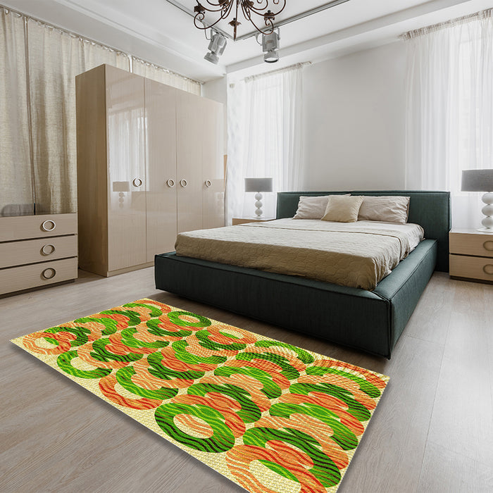 Patterned Green Rug in a Bedroom, pat1431yw