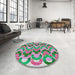 Round Patterned Green Modern Rug in a Office, pat1431