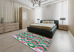 Patterned Green Modern Rug in a Bedroom, pat1431