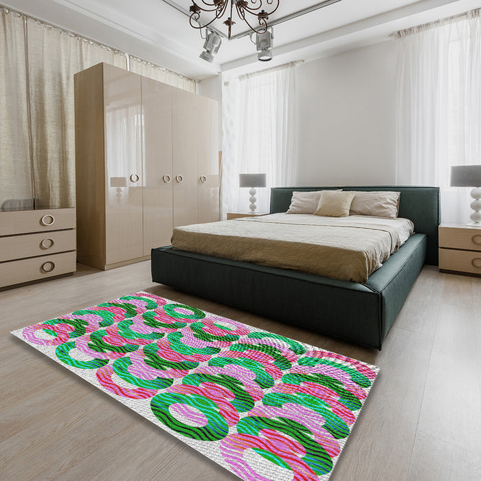 Patterned Green Modern Rug in a Bedroom, pat1431