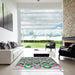 Square Patterned Green Modern Rug in a Living Room, pat1431