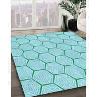 Patterned Turquoise Green Rug, pat1432lblu