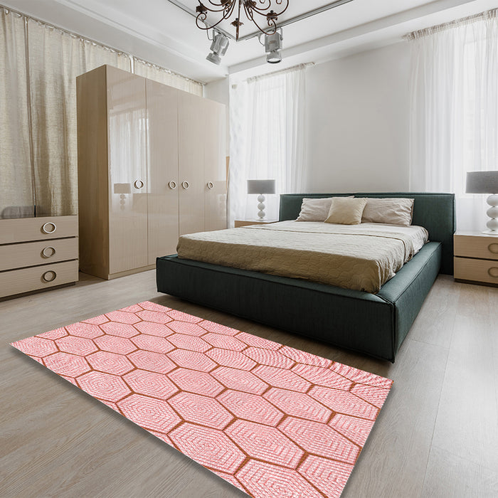 Patterned Light Red Pink Rug in a Bedroom, pat1432rd