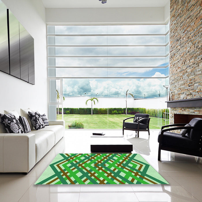 Square Patterned Jade Green Rug in a Living Room, pat1433grn