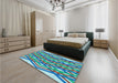 Patterned Azure Blue Rug in a Bedroom, pat1433lblu