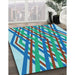 Machine Washable Transitional Azure Blue Rug in a Family Room, wshpat1433lblu