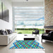 Square Patterned Azure Blue Rug in a Living Room, pat1433lblu