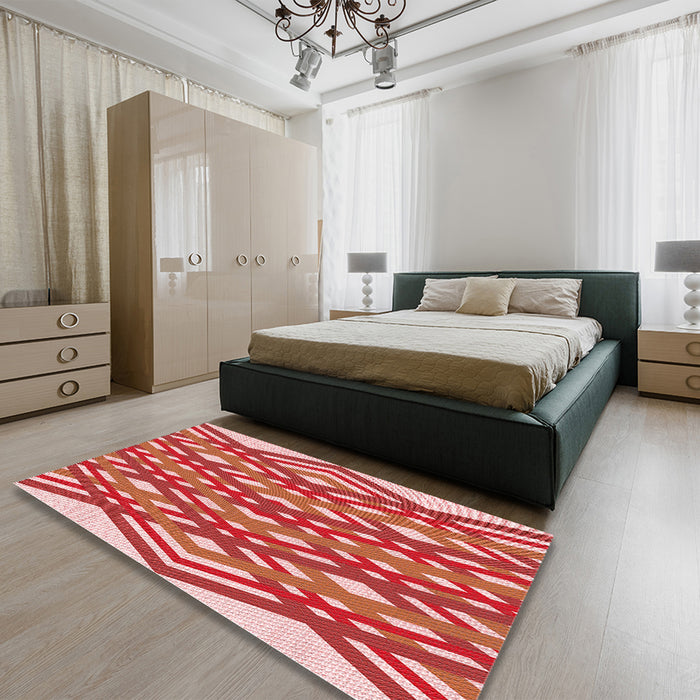 Round Machine Washable Transitional Light Salmon Pink Rug in a Office, wshpat1433rd