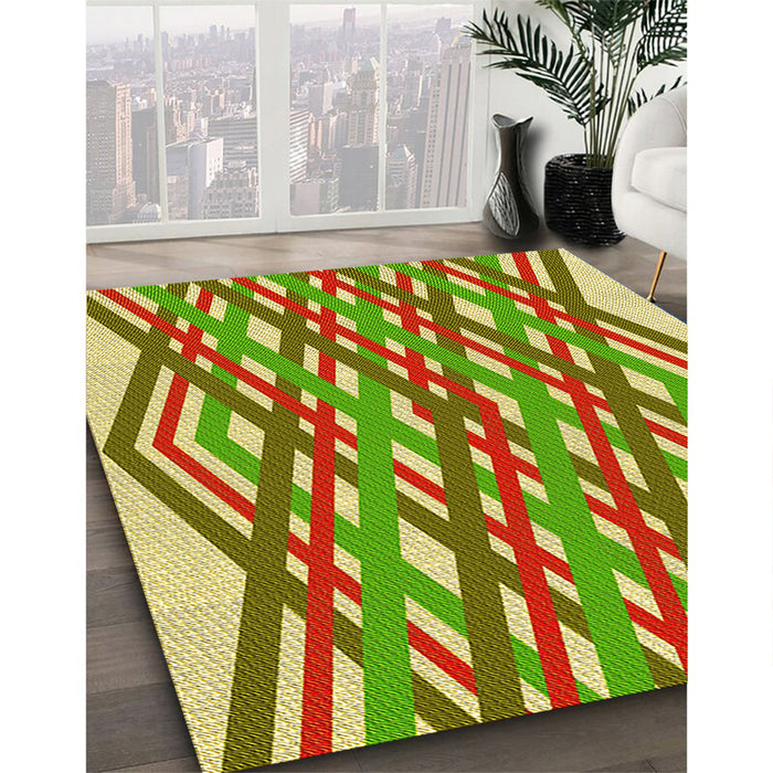 Patterned Yellow Green Rug in Family Room, pat1433yw