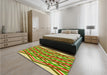 Patterned Yellow Green Rug in a Bedroom, pat1433yw
