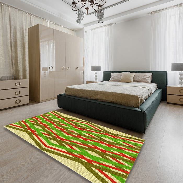 Patterned Yellow Green Rug in a Bedroom, pat1433yw