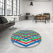 Round Machine Washable Transitional Blue Green Rug in a Office, wshpat1433