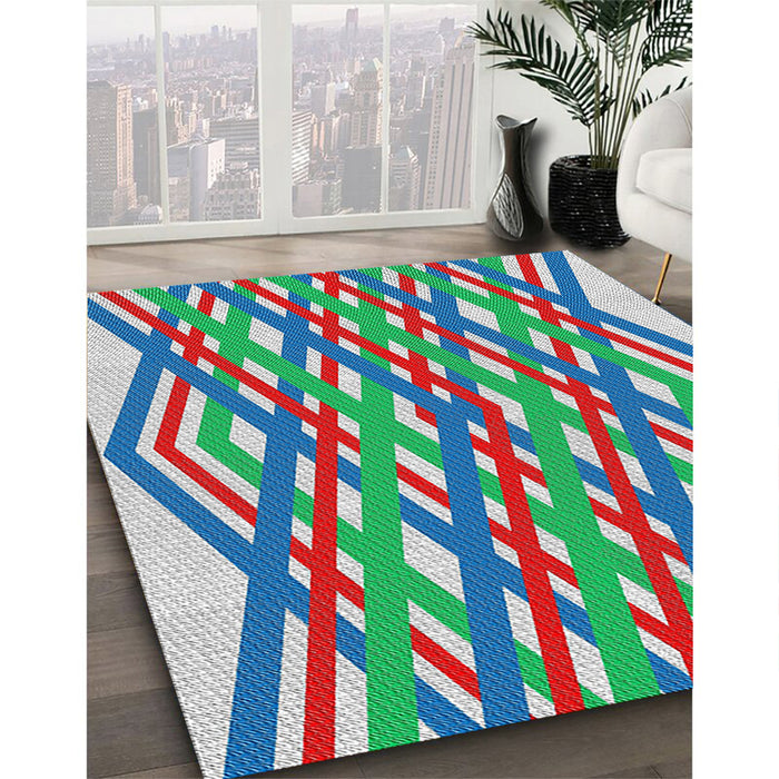 Patterned Blue Green Novelty Rug in Family Room, pat1433