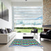 Square Machine Washable Transitional Blue Green Rug in a Living Room, wshpat1433