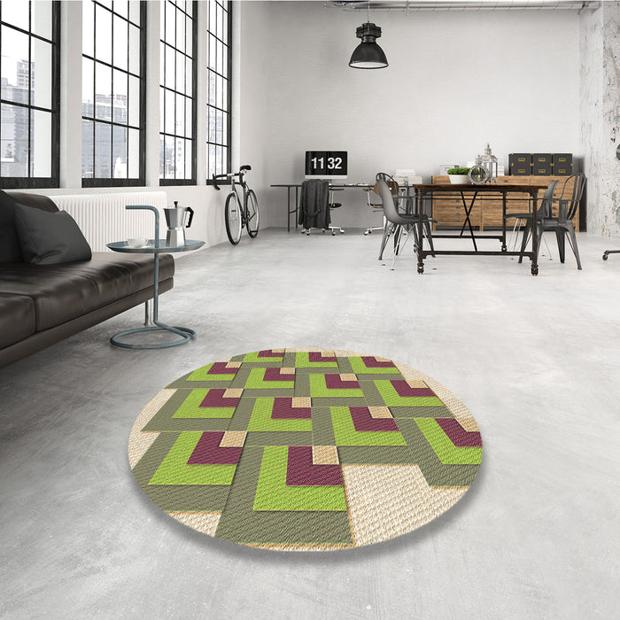 Round Patterned Green Rug in a Office, pat1434brn