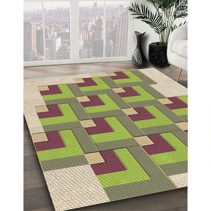 Patterned Green Rug in Family Room, pat1434brn