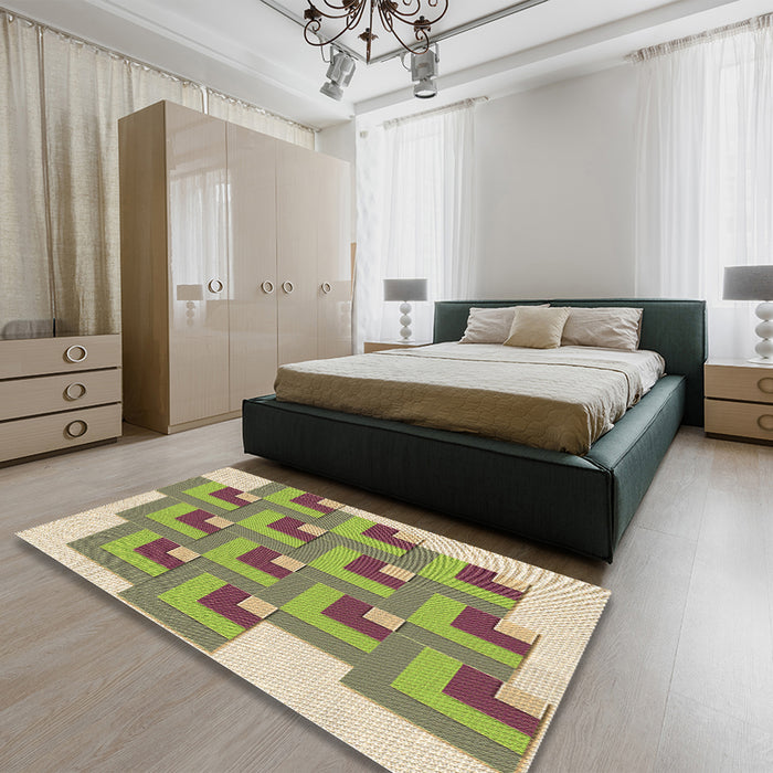 Patterned Green Rug in a Bedroom, pat1434brn