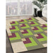 Patterned Green Rug in Family Room, pat1434brn