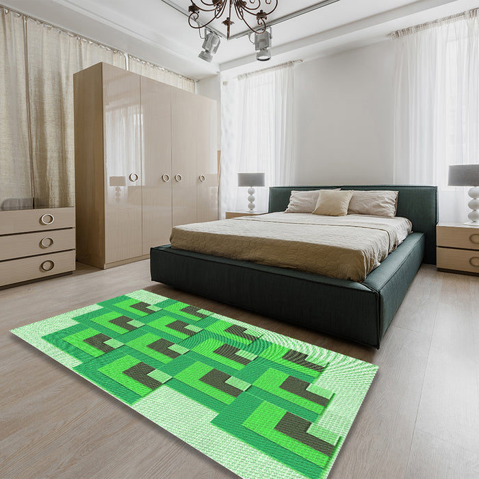 Patterned Green Rug in a Bedroom, pat1434grn