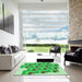 Square Patterned Green Rug in a Living Room, pat1434grn