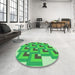 Round Patterned Green Rug in a Office, pat1434grn