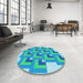 Round Patterned Blue Rug in a Office, pat1434lblu