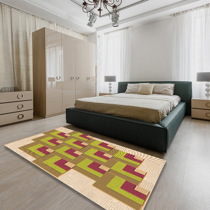 Patterned Red Rug in a Bedroom, pat1434org