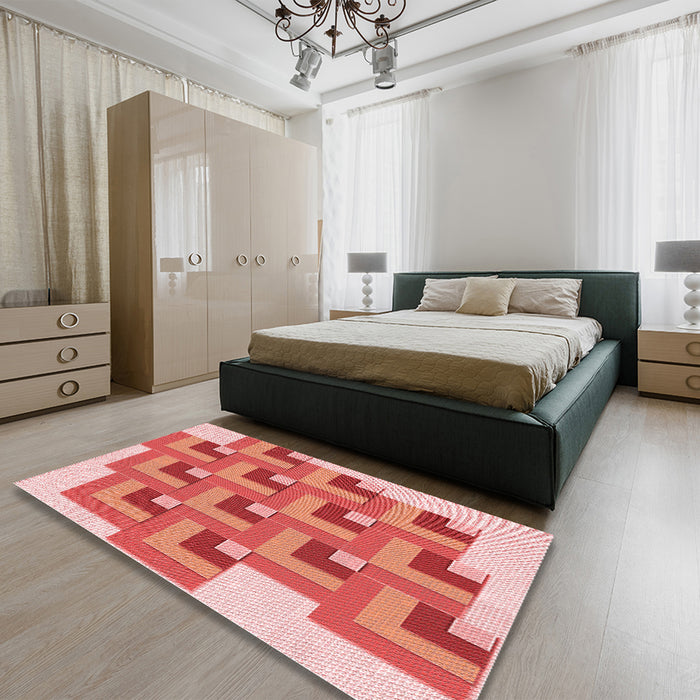 Patterned Light Salmon Pink Rug in a Bedroom, pat1434rd