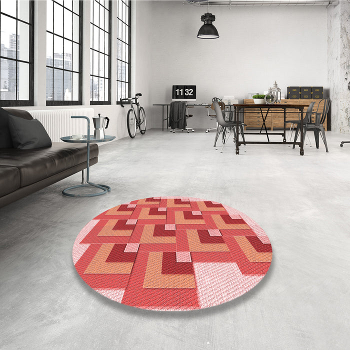 Round Patterned Light Salmon Pink Rug in a Office, pat1434rd