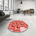 Round Patterned Light Salmon Pink Rug in a Office, pat1434rd