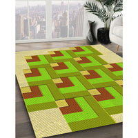 Patterned Green Yellow Green Rug, pat1434yw