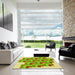 Square Patterned Green Yellow Green Rug in a Living Room, pat1434yw