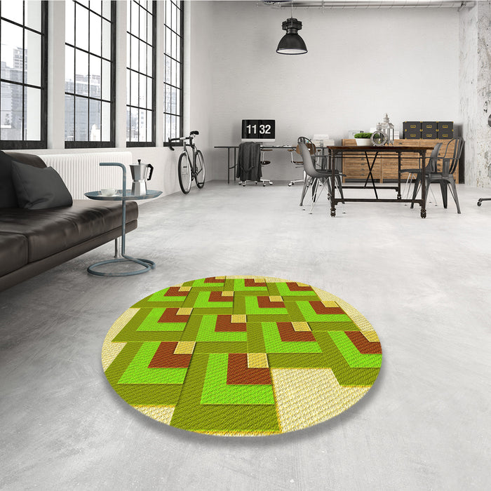 Round Patterned Green Yellow Green Rug in a Office, pat1434yw