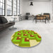 Round Patterned Green Yellow Green Rug in a Office, pat1434yw