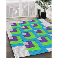 Patterned Steel Blue Novelty Rug, pat1434