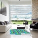 Square Patterned Steel Blue Novelty Rug in a Living Room, pat1434