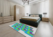 Patterned Steel Blue Novelty Rug in a Bedroom, pat1434