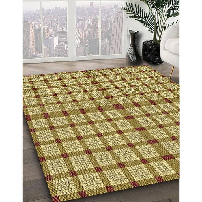 Patterned Golden Brown Yellow Rug in Family Room, pat1436brn