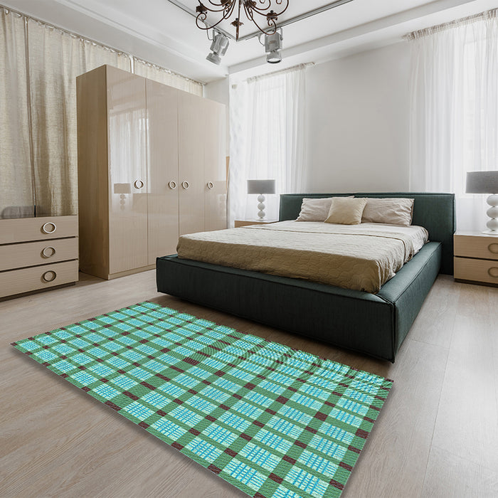 Patterned Turquoise Green Rug in a Bedroom, pat1436lblu