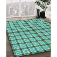 Patterned Turquoise Green Rug, pat1436lblu