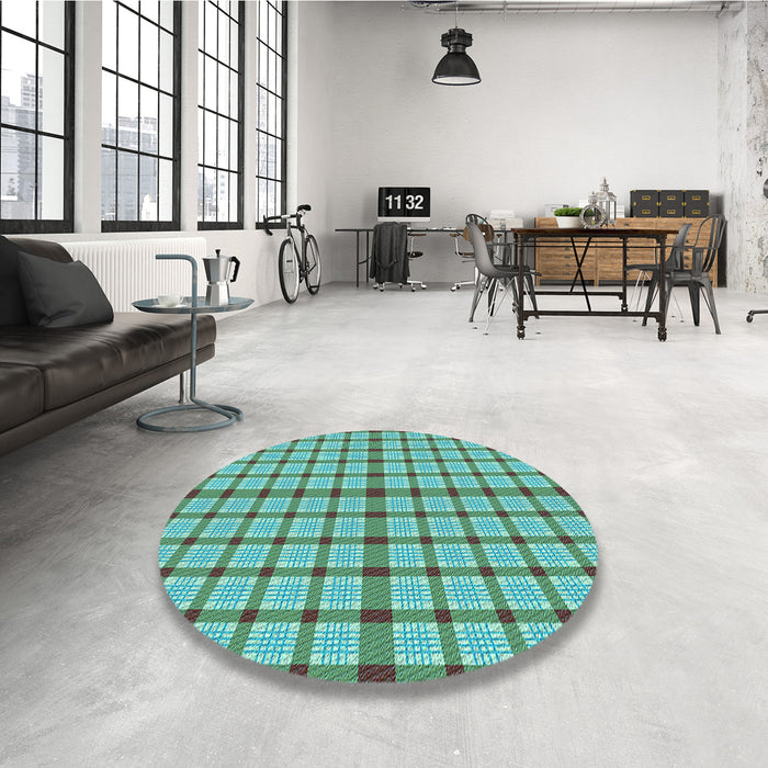 Round Patterned Turquoise Green Rug in a Office, pat1436lblu